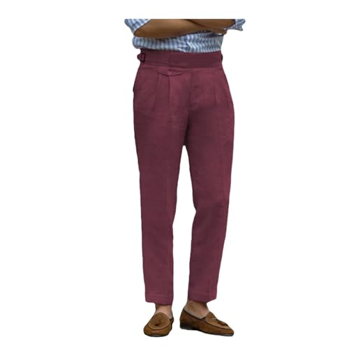 Solovedress Herren Hose Sommer Leinenhose Herren Freizeithose Einfarbig Hose für Männer Strandhose Urlaub Alltag(Burgundy,38W34L) von Solovedress