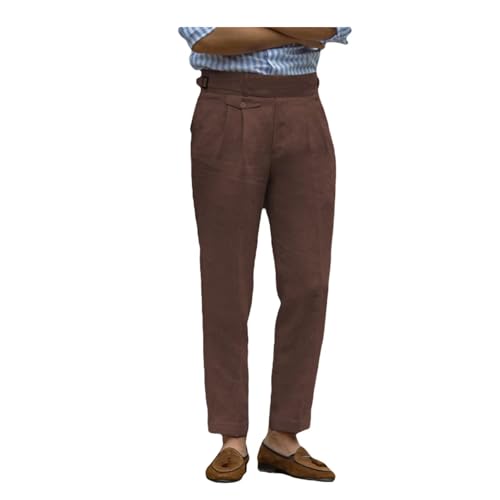 Solovedress Herren Hose Sommer Leinenhose Herren Freizeithose Einfarbig Hose für Männer Strandhose Urlaub Alltag(Coffee,36W30L) von Solovedress