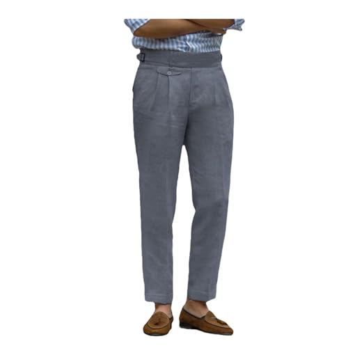Solovedress Herren Hose Sommer Leinenhose Herren Freizeithose Einfarbig Hose für Männer Strandhose Urlaub Alltag(Grey,32W30L) von Solovedress