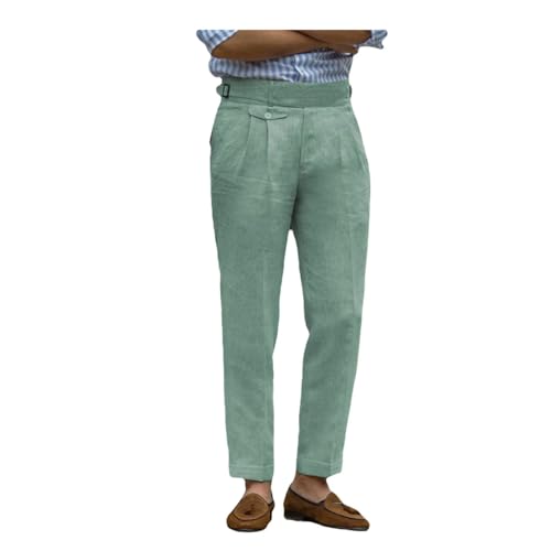 Solovedress Herren Hose Sommer Leinenhose Herren Freizeithose Einfarbig Hose für Männer Strandhose Urlaub Alltag(Light Green,42W32L) von Solovedress