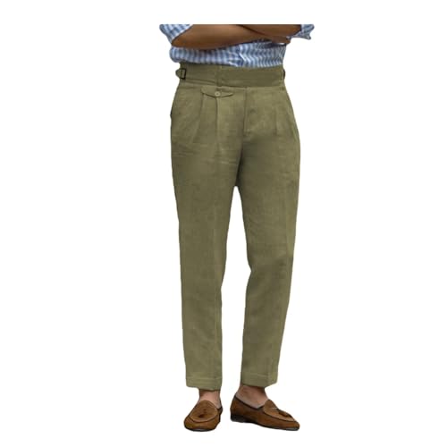 Solovedress Herren Hose Sommer Leinenhose Herren Freizeithose Einfarbig Hose für Männer Strandhose Urlaub Alltag(Olive Green,34W30L) von Solovedress