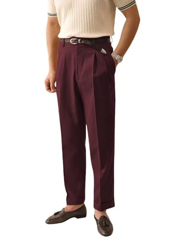 Solovedress Herren Hose Sommer Leinenhose Lang Leicht Freizeithose für Männer Strandhose Urlaub(Burgundy,40W32L) von Solovedress