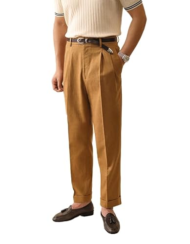 Solovedress Herren Hose Sommer Leinenhose Lang Leicht Freizeithose für Männer Strandhose Urlaub(Khaki,34W32L) von Solovedress