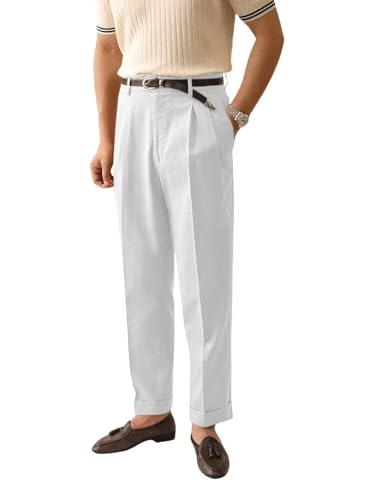 Solovedress Herren Hose Sommer Leinenhose Lang Leicht Freizeithose für Männer Strandhose Urlaub(White,38W32L) von Solovedress
