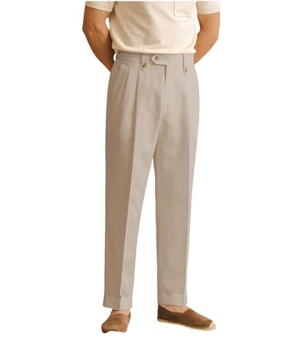 Solovedress Herren Hose Sommer Leinenhose Lang Leicht Sommerhose Loose Fit Freizeithose für Männer Strandhose Urlaub(Beige,32W30L) von Solovedress