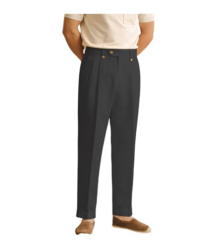 Solovedress Herren Hose Sommer Leinenhose Lang Leicht Sommerhose Loose Fit Freizeithose für Männer Strandhose Urlaub(Black,42W30L) von Solovedress