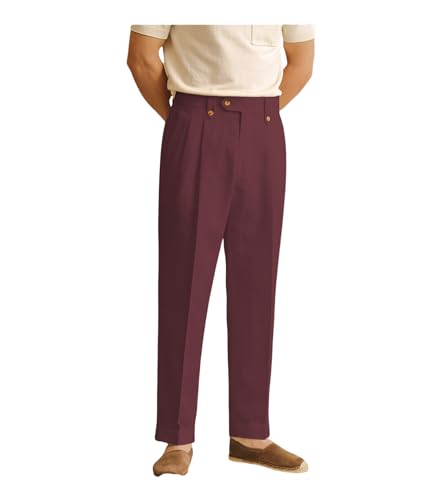 Solovedress Herren Hose Sommer Leinenhose Lang Leicht Sommerhose Loose Fit Freizeithose für Männer Strandhose Urlaub(Burgundy,34W30L) von Solovedress