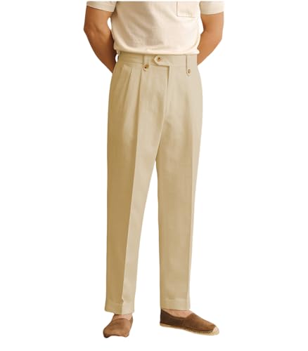 Solovedress Herren Hose Sommer Leinenhose Lang Leicht Sommerhose Loose Fit Freizeithose für Männer Strandhose Urlaub(Champagne,30W32L) von Solovedress