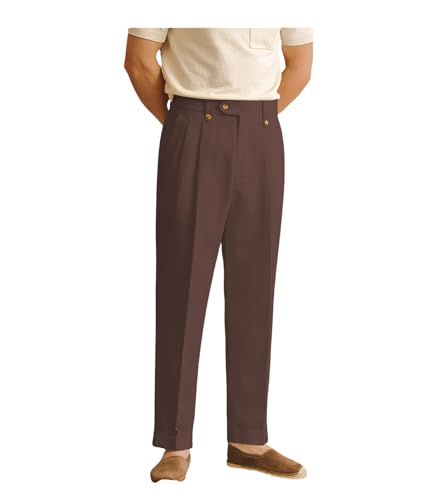 Solovedress Herren Hose Sommer Leinenhose Lang Leicht Sommerhose Loose Fit Freizeithose für Männer Strandhose Urlaub(Coffee,42W32L) von Solovedress