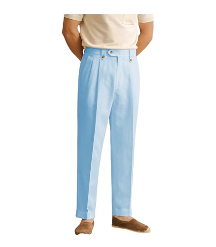 Solovedress Herren Hose Sommer Leinenhose Lang Leicht Sommerhose Loose Fit Freizeithose für Männer Strandhose Urlaub(Light Blue,32W30L) von Solovedress