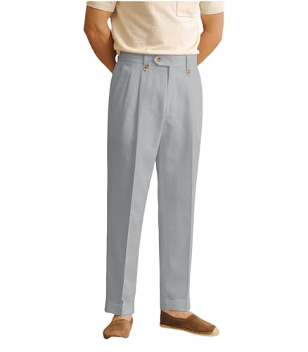 Solovedress Herren Hose Sommer Leinenhose Lang Leicht Sommerhose Loose Fit Freizeithose für Männer Strandhose Urlaub(Light Grey,32W32L) von Solovedress