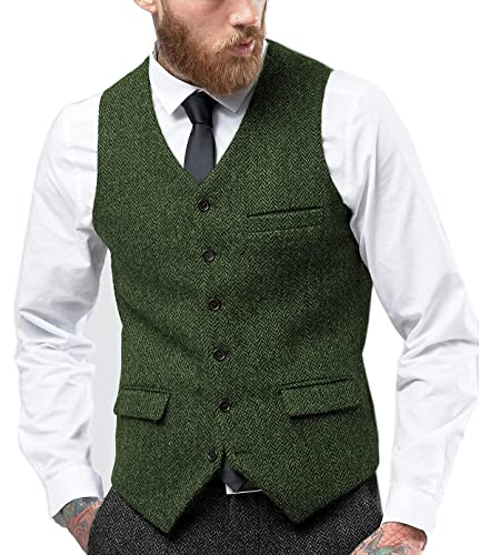 Solovedress Herren Jahrgang Anzug Weste V-Ausschnitt Geschäft Tweed Weste Slim Fit für die Hochzeit(Grün,XXXL) von Solovedress