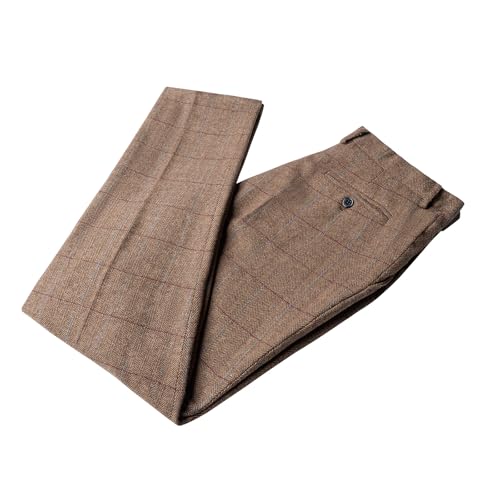 Solovedress Herren Klassische Anzug Hose Business Straight Fit Karohose Trousers für formelle Anlässe(Brown,40W30L) von Solovedress