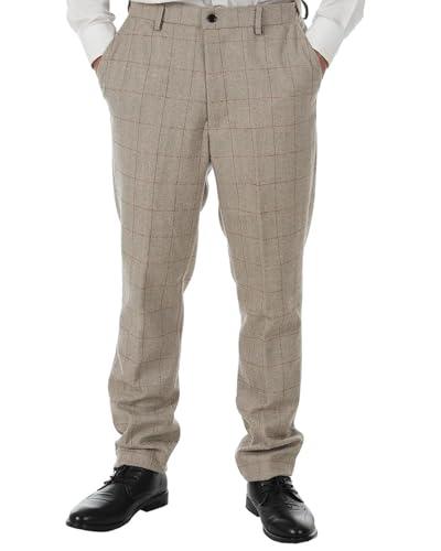 Solovedress Herren Klassische Anzug Hose Business Straight Fit Karohose Trousers für formelle Anlässe(Champagne,30W32L) von Solovedress