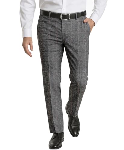 Solovedress Herren Klassische Anzug Hose Business Straight Fit Karohose Trousers für formelle Anlässe(Grey,38W32L) von Solovedress