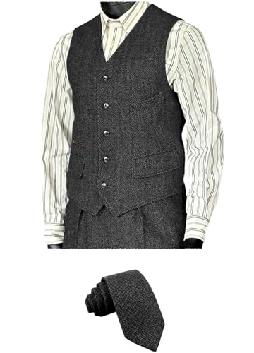 Solovedress Herren Klassisches Fischgrätenmuster Anzug Weste V-Ausschnitt Slim Fit Weste für Hochzeit Groomsmen(Schwarz,M Solovedress Herren Klassisches Fischgrätenmuster Anzug Weste V-Ausschnitt Slim Fit Weste für Hochzeit Groomsmen(Schwarz,M von Solovedress