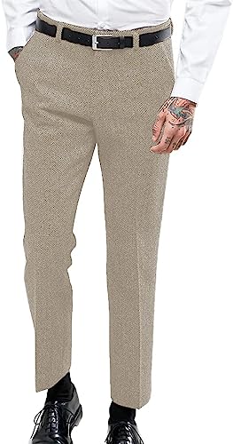 Solovedress Herren Vintage Herringbone Anzughose Regular Fit Business Anzug Hosen für Hochzeit Trauzeugen(Champagne,30W32L) von Solovedress