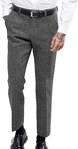 Solovedress Herren Vintage Herringbone Anzughose Regular Fit Business Anzug Hosen für Hochzeit Trauzeugen(Grey,34W30L) von Solovedress