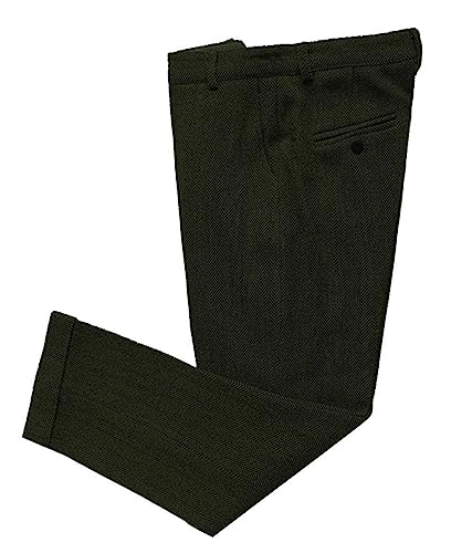 Solovedress Herren Vintage Tweed Kleid Hosen Herringbone Regular Fit Business Anzug Hosen(Army Green,34W30L) von Solovedress