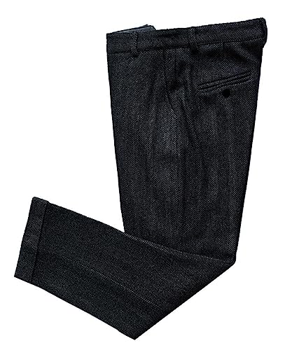 Solovedress Herren Vintage Tweed Kleid Hosen Herringbone Regular Fit Business Anzug Hosen(Black,34W30L) von Solovedress