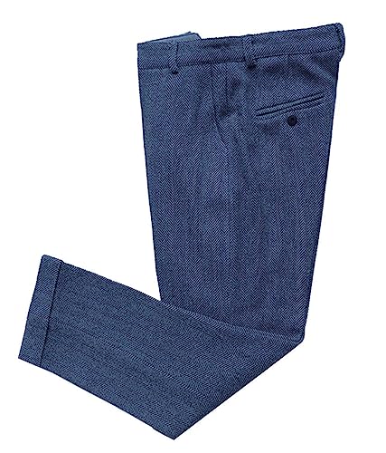 Solovedress Herren Vintage Tweed Kleid Hosen Herringbone Regular Fit Business Anzug Hosen(Blue,38W34L) von Solovedress