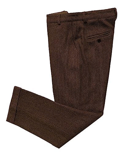 Solovedress Herren Vintage Tweed Kleid Hosen Herringbone Regular Fit Business Anzug Hosen(Brown,29W30L) von Solovedress