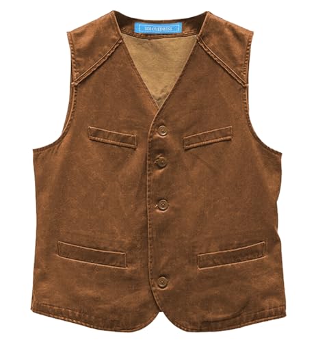 Solovedress Herren Wildleder Anzug Weste Lederweste Western Weste Regular Fit Jahrgang Western Cowboy Weste(Braun,L) von Solovedress