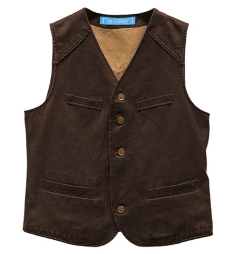 Solovedress Herren Wildleder Anzug Weste Lederweste Western Weste Regular Fit Jahrgang Western Cowboy Weste(Kaffee,XXXL) von Solovedress