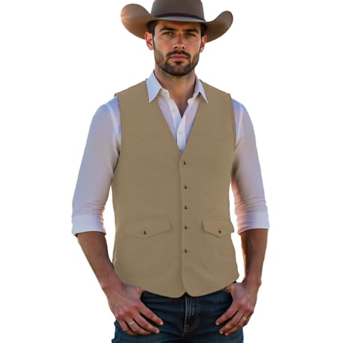 Solovedress Herren Wildleder Anzug Weste Regular Fit Jahrgang Soft Kunstleder Western Cowboy Weste(Champagner,S) von Solovedress
