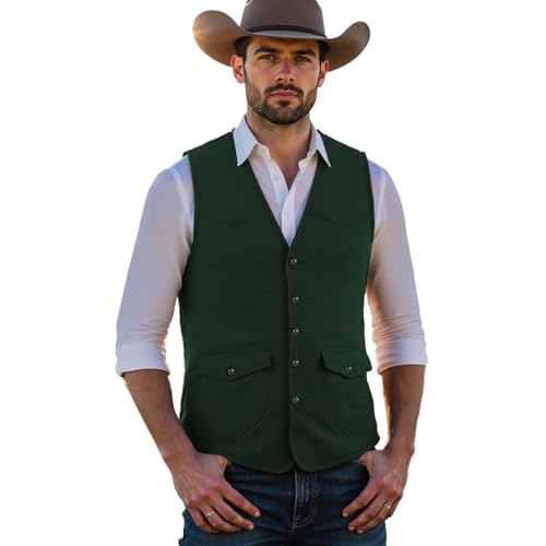 Solovedress Herren Wildleder Anzug Weste Regular Fit Jahrgang Soft Kunstleder Western Cowboy Weste(Jagdgrün,M) von Solovedress