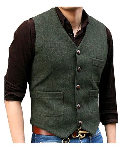 Solovedress Mens Vintage Classic Wolle Anzugweste Formale Regular Fit Weste Anzug Weste für Hochzeit Groomsmen(Army Green,S) von Solovedress