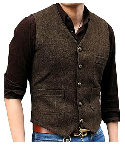 Solovedress Mens Vintage Classic Wolle Anzugweste Formale Regular Fit Weste Anzug Weste für Hochzeit Groomsmen(Coffee,XXL) von Solovedress