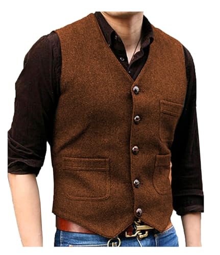 Solovedress Mens Vintage Classic Wolle Anzugweste Formale Regular Fit Weste Anzug Weste für Hochzeit Groomsmen(Orange,M) von Solovedress