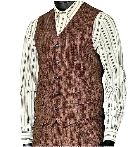 Solovedress Wolle Anzugweste Formale Fischgrätweste Weste herren Anzug Weste für Hochzeit Groomsmen(Brown,M) von Solovedress