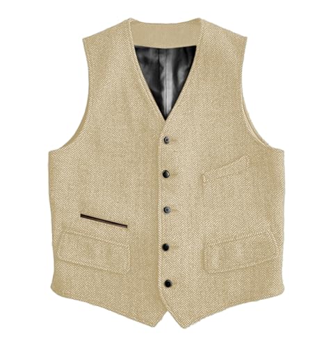 Solovedress Wolle Anzugweste Formale Regular Fit Weste Anzug Weste für Hochzeit Groomsmen(Champagne,XXL) von Solovedress