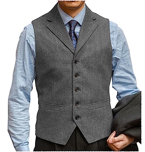 Solovedress Wolle Anzugweste Formale Regular Fit Weste Anzug Weste für Hochzeit Groomsmen(Grey,M) von Solovedress