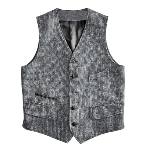 Solovedress Wolle Anzugweste Formale Regular Fit Weste Anzug Weste für Hochzeit Groomsmen(Silver Grey,XL) von Solovedress