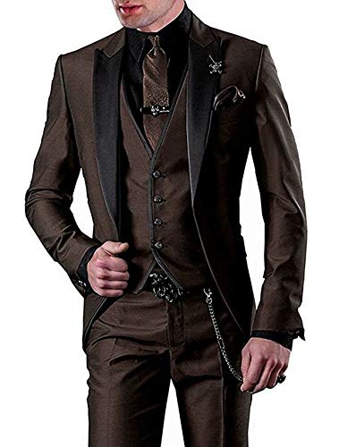 Solovesdress Herren Groomsmen Blazer dreiteilige Herren Anzug Smoking Jacke Tux Weste(Braun,38) von Solovedress