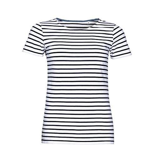 Sols Damen Miles T-Shirt, gestreift, kurzärmlig (2XL) (Weiß/Marineblau) von SOL'S