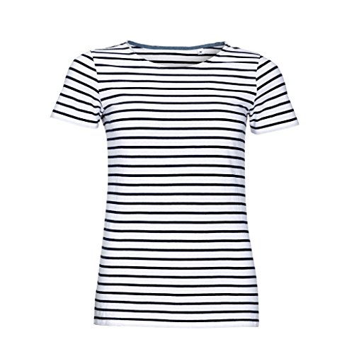 Sols Damen Miles T-Shirt, gestreift, kurzärmlig (M) (Weiß/Marineblau) von SOL'S