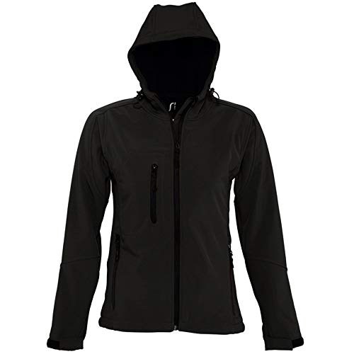 SOLS Damen Replay Softshell-Jacke mit Kapuze, atmungsaktiv, winddicht, wasserabweisend M,Schwarz von SOL'S