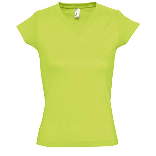 Sols Moon Damen T-Shirt, Kurzarm, V-Ausschnitt (Medium) (Apfelgrün) von SOL'S