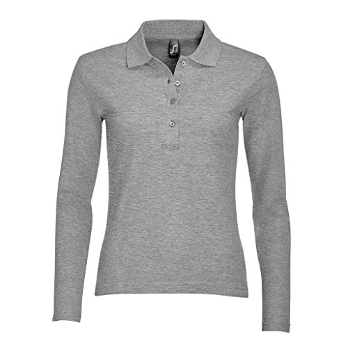 Sols Podium Damen Pique Polo-Shirt, Langarm (Large) (Grau meliert) von SOL'S