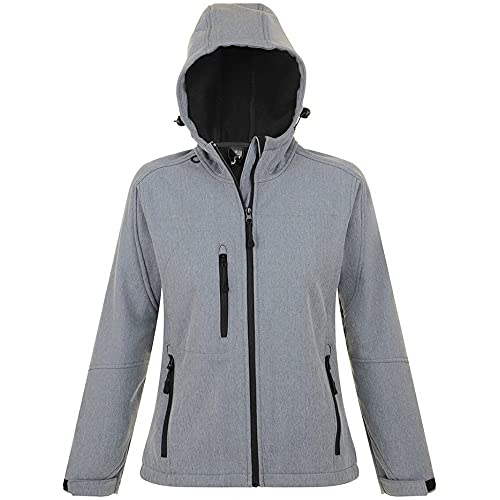 Sols Damen Replay Softshell-Jacke mit Kapuze, atmungsaktiv, Winddicht, wasserabweisend (Medium) (Grau meliert) von SOL'S