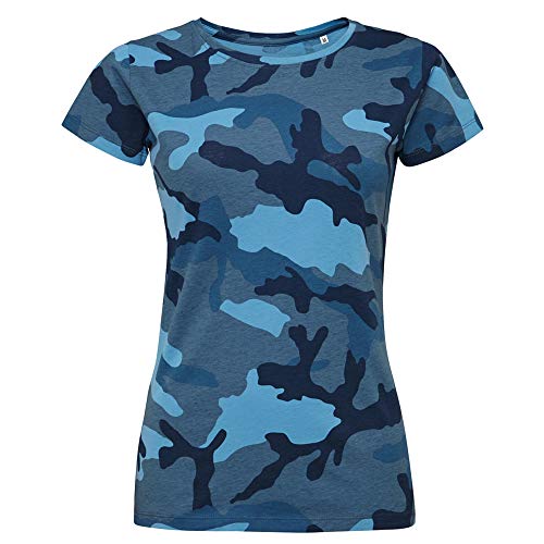 Sols Damen T-Shirt mit Tarnmuster, Kurzarm (L) (Blau Camo) von SOL'S