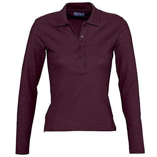 Sols Podium Damen Pique Polo-Shirt, Langarm (Large) (Burgunder) von SOL'S