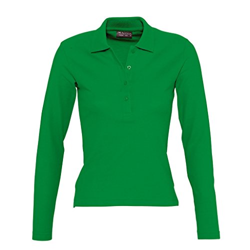 Sols Podium Damen Pique Polo-Shirt, Langarm (S) (Kellygrün) von SOL'S