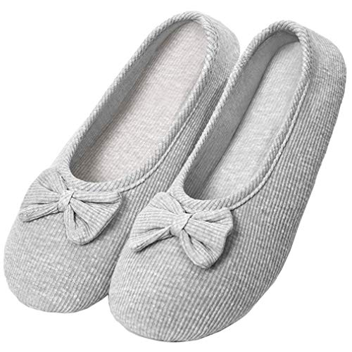 Solshine Damen Baumwolle Geschlossene Hausschuhe Ballerina Slippers T002 Grau 35/36EU von Solshine