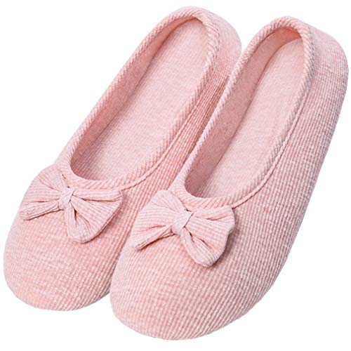 Solshine Damen Baumwolle Geschlossene Hausschuhe Ballerina Slippers T002 Rosa 37/38EU von Solshine