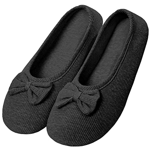 Solshine Damen Baumwolle Geschlossene Hausschuhe Ballerina Slippers T002 Schwarz 39-40EU von Solshine